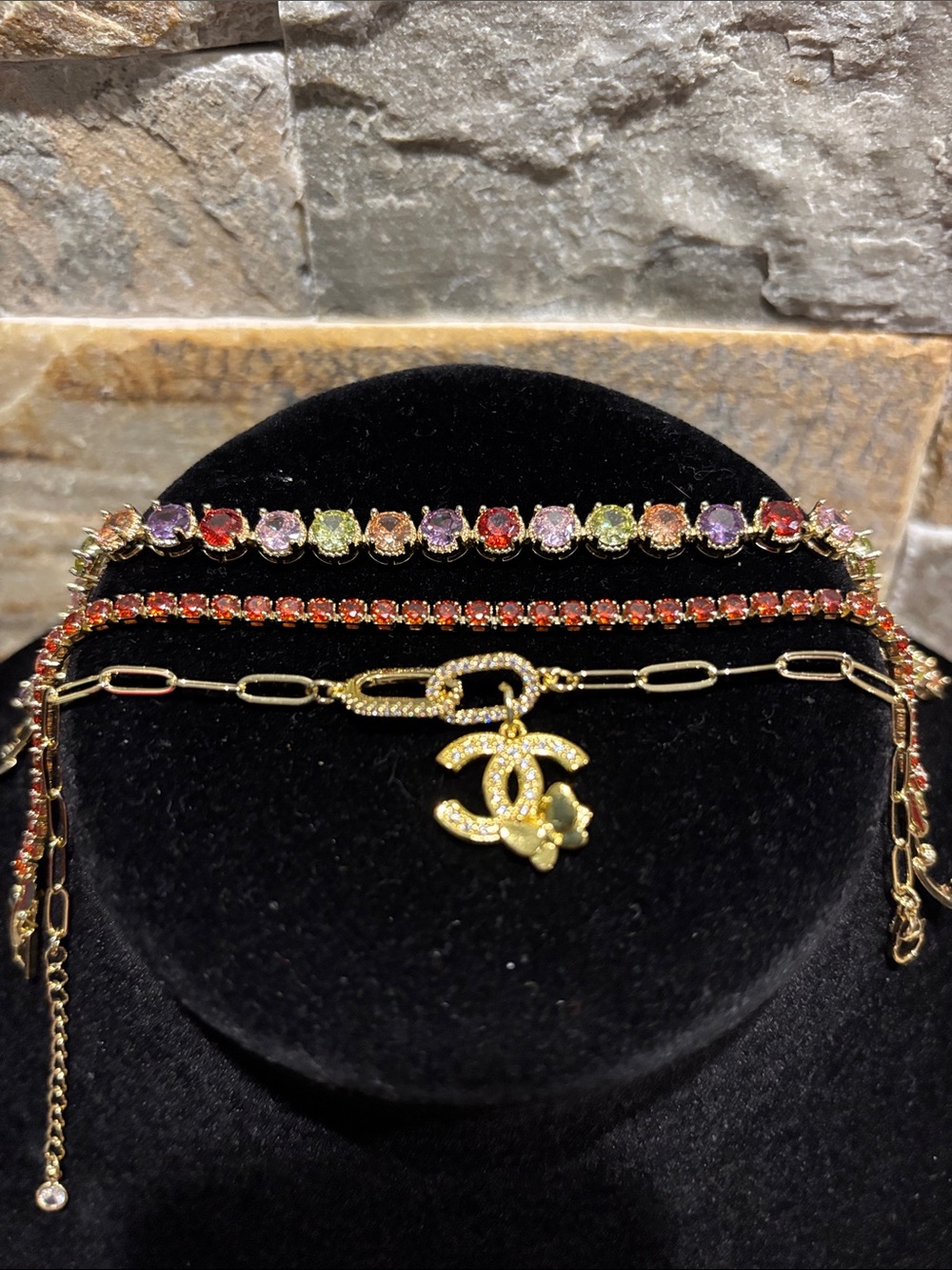Gold & Multicolor Crystal Bracelet Trio